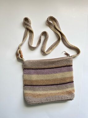 Liz Claiborne Handcrafted Neutral Stripe Crochet Crossbody Bag